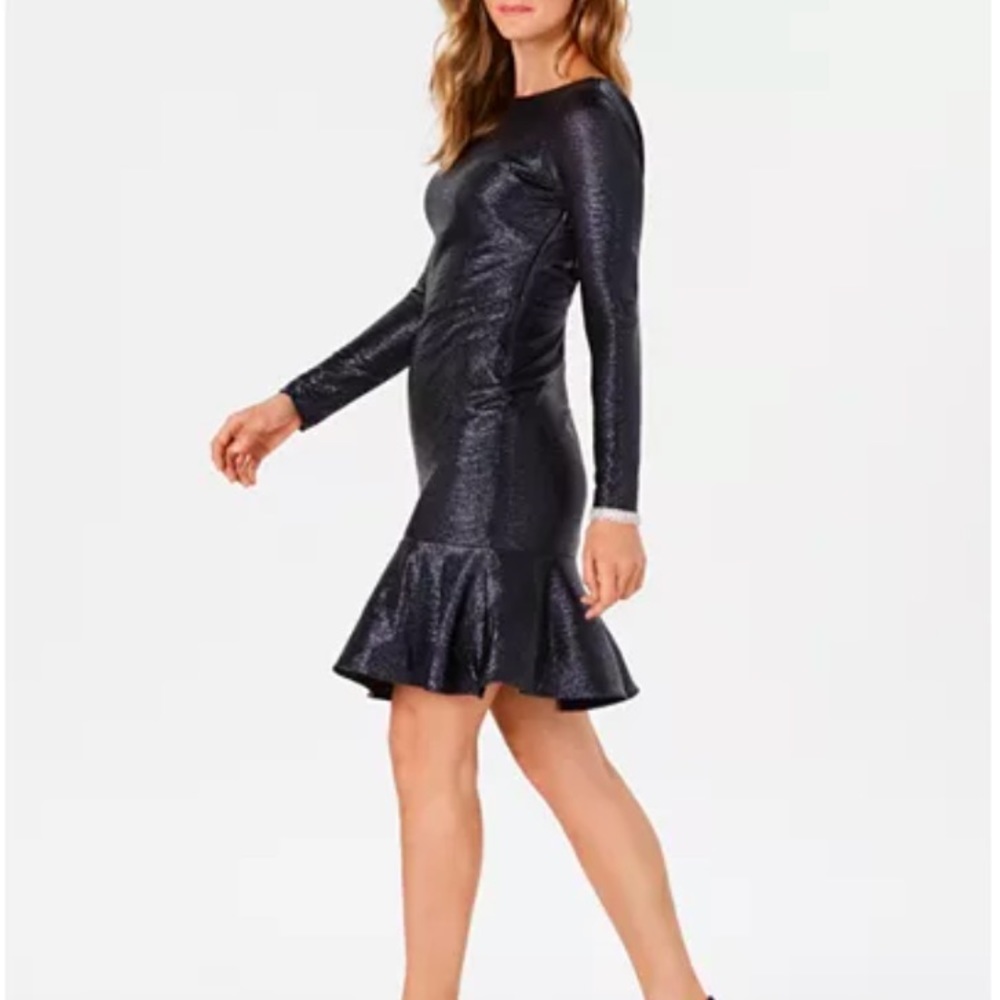 NWT Shimmery Dark Blue Cowl Back Dress